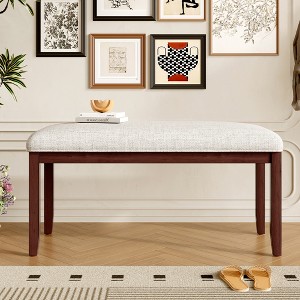 Vynxaria Mid-Century Modern Linen Upholstered Bench (Beige),Solid Rubberwood Legs, 250lbs Capacity, Multi-Purpose, Easy Assembly - 1 of 4