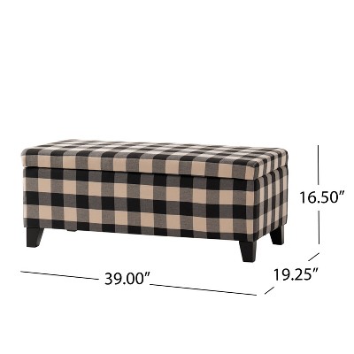Brianna Black Checkerboard Fabric Storage Ottoman with Birch Legs
