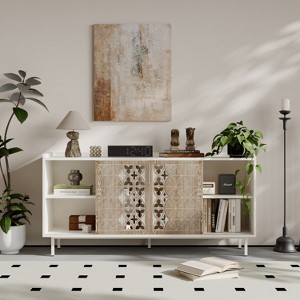 Vynxaria Mid Century Sideboard Storage, Rustic Sliding Door Wood Accent Cabinets for Living Room Decorative TV Buffet, TV Stand,Sideboards - 1 of 4