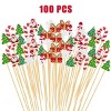 100 Pcs Christmas Cocktail Pick Xmas Tree Snowflake Snowman Santa Claus Reindeer Pattern Sticks Cupcake Fruit Appetizer Skewers 4.9" Bamboo Toothpicks - 3 of 4