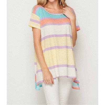 Women's Striped High Low Knit Top -PLUS - honeyme