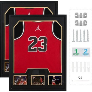 MUKE Jersey Display Case with Photo Slots, Jersey Frame with UV-Protection, Black & Gold Pinboards, Shadow Box Frame for Sports Memorabilia - 1 of 4
