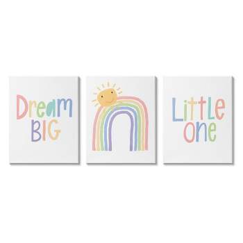 Stupell Industries Dream Big Little One Happy Sun Rainbow Illustration