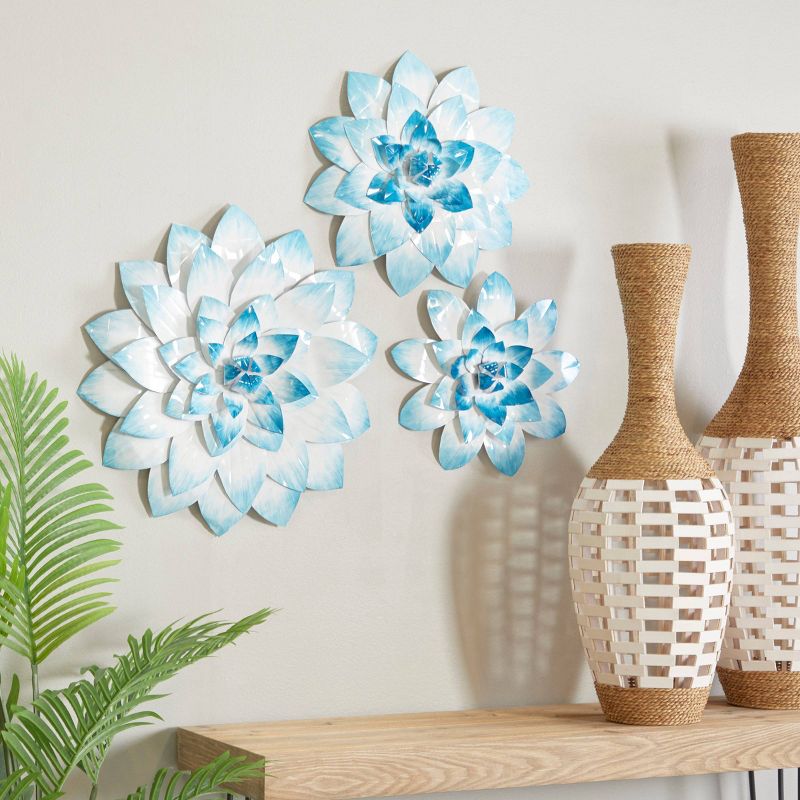 Set of 3 Metal Floral 3D Wall Decors Blue - The Novogratz, 1 of 7