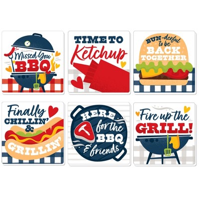 Big Dot of Happiness Missed You BBQ - Funny Backyard Summer Picnic Party Decorations - Drink Coasters - Set of 6