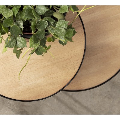 Peero Two-Tier Natural Wood and Black Metal Side Table