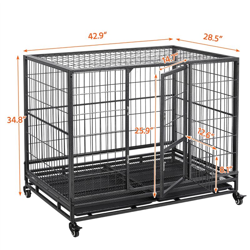 Yaheetech Rolling Dog Crate Metal Large Dog Cage Black, 3 of 10