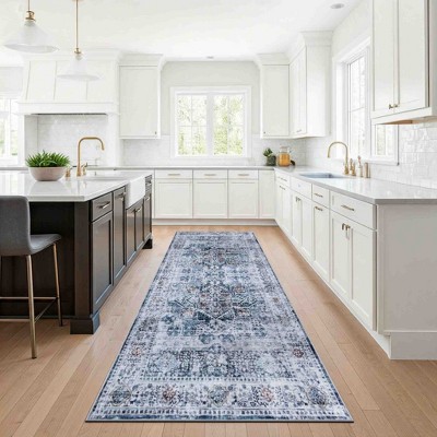 Delara Machine Washable Area Rug, Soft & Durable, Non-Slip Rug for High Traffic Areas, Blue/Coral