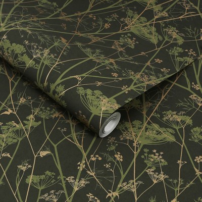 Sage and Gold Wild Chervil Floral Wallpaper Roll
