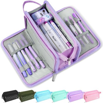 Fmeida Large Pencil Case, Big Capacity Pencil Pouch Pen Bag with 3 Compartment, Portable Canvas Stationery Organizer with Zipper