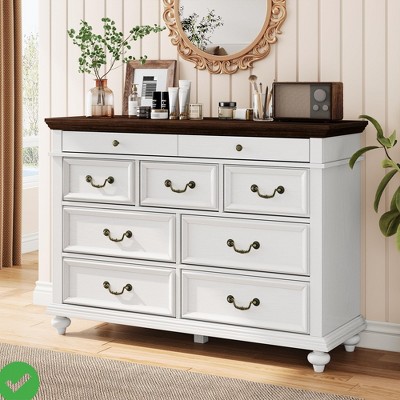 47" Wide Farmhouse 9 Drawer Dresser Chest of Drawers for Bedroom & Living Room Organization