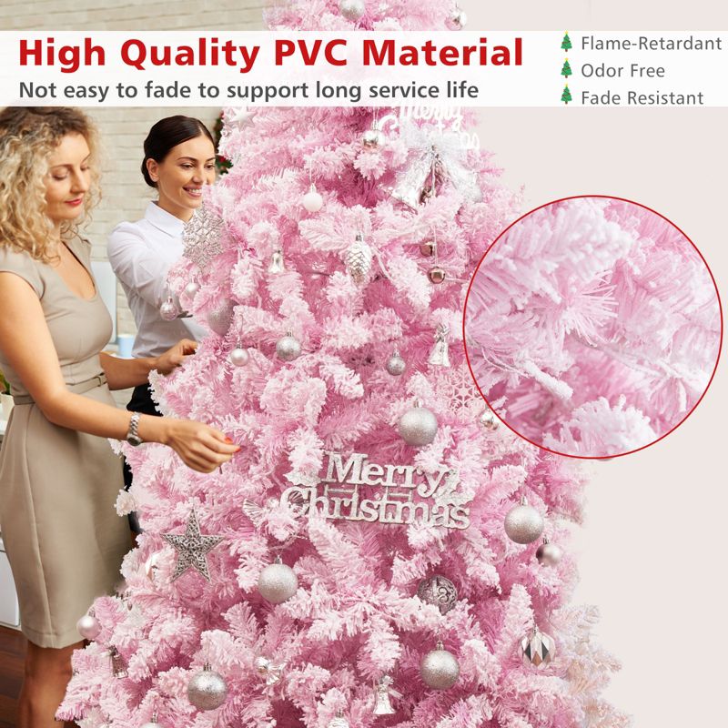 Tangkula 7.5FT Snow Flocked Pre-lit Christmas Tree, Artificial Snow Flocked Christmas Tree w/450 LED Lights for Festival & Party, 4 of 11