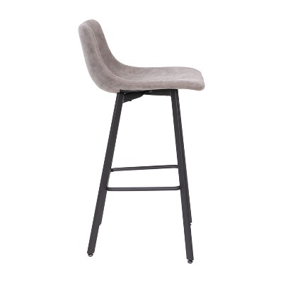 Caleb Adjustable Gray Leather and Metal Bar Stools, Set of 2