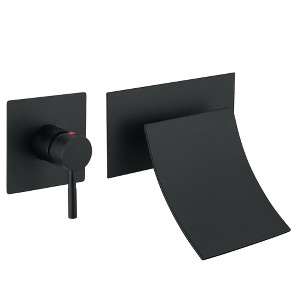 Single Handle Wall Mount Bath Spout Waterfall Tub Black Faucet Bathtub Filler in Matte Black - 1 of 4