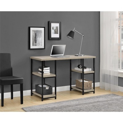 Distressed Gray Oak and Black Executive Double Pedestal Desk
