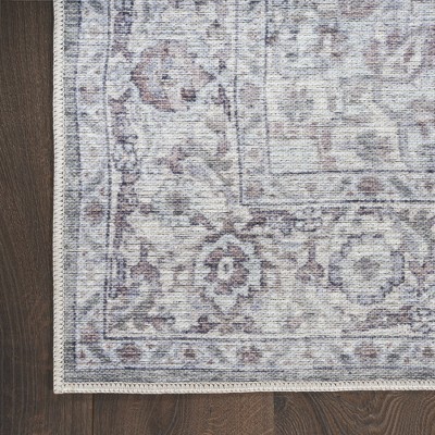 Ivory Grey Floral Cotton Chenille Washable Rug 5' x 7'