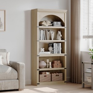Arched 5-Shelf Bookcase 68.7 Inch Tall, Farmhouse Wooden Storage Shelf for Home Office, Living Room - 1 of 1