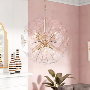 Rennnsan Gravael 23"W 8-Light Sputnik Dandelion Glass Modern Dimmable Chandelier in Gold - 1 of 4