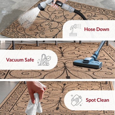 Charming Brown Vine-Inspired 9' x 12' Easy-Care Synthetic Area Rug
