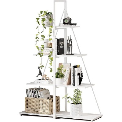 Coucheta A-Frame Ladder Bookshelf – 4-Tier Leaning Bookcase,  Shelf for Small Spaces, Holds 30lbs/Tier, Farmhouse & Industrial Style