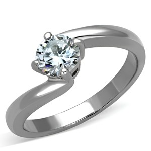 Slickblue Women's Solitaire Ring, 6mm Round Clear CZ Center, Polished Stainless Steel, No Plating, size 5-10 - 1 of 4