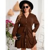 Clearlove Women's Plus Size Dresses Buttons Belted Long Sleeves Casual Midi Dress - 3 of 4
