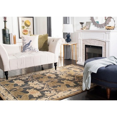 Handmade Navy and Sage Wool Tufted Rectangular Rug