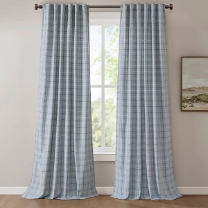 Fleece Lining Plaid Weave Window Curtain Panel, Faux Leather Textured Light Filtering Curtain for All Seasons - 1 of 4