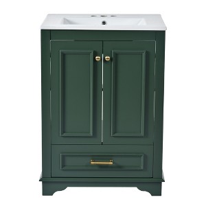 Ridstar 33 in. H Green Bathroom Storage Cabinet with Silver Handles, Soft Closing Doors - 1 of 4