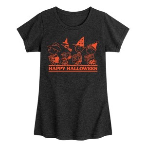 Girls' - Peanuts - Orange Happy Halloween Fitted Short Sleeve Graphic T-Shirt - 1 of 4