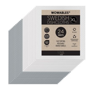 LOLA Wowables XL Swedish Dishcloths, 12 Reusable Eco Cleaning Cloths, 11" x 10", Ultra Absorbent Cellulose Sponge Towel, Compostable - 1 of 4