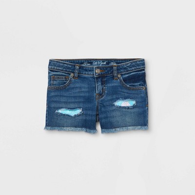Girls' Destructed Flip-Sequin Jean Shorts - Cat & Jack™ Dark Wash