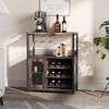 3-Tier Wine Bar Cabinet with Adjustable Wine Rack & Glass Holder, Modern Storage Buffet with Lockable Door - 2 of 4