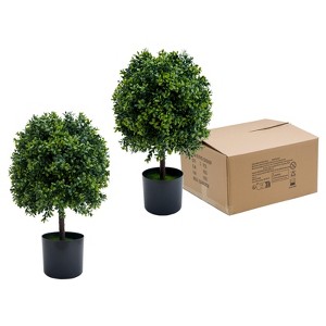 Artificial Topiary Boxwood Ball Trees 20 Inch, Fake Greenery with Fruits for Front Porch, Indoor Walkway, Set of 2 - 1 of 4
