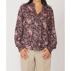Women's Fall Floral Ruffle Detail Tie Front Blouse - BLACK TAPE - 1 of 4