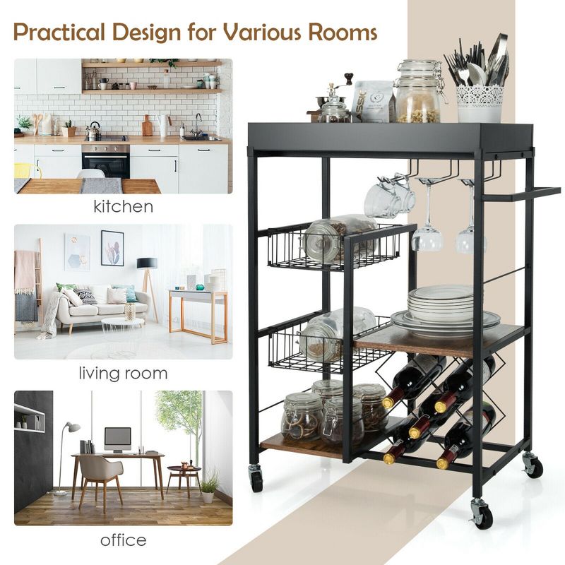 Costway 4-Tier Kitchen Carts  Rolling Serving Trolley Wine Rack Removable Tray Basket, 4 of 11