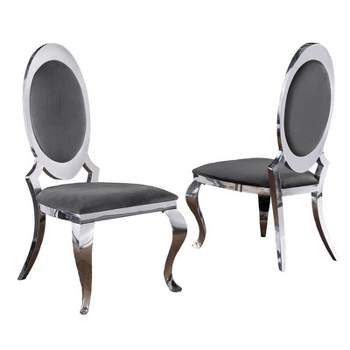 Classy Round Back Dark Gray Velvet Side Chairs with Silver Legs (Set of 2)