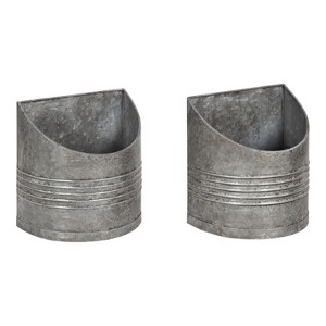 Kate and Laurel Gavri Round Metal Hanging Planter, 2 Piece, Silver - 1 of 4