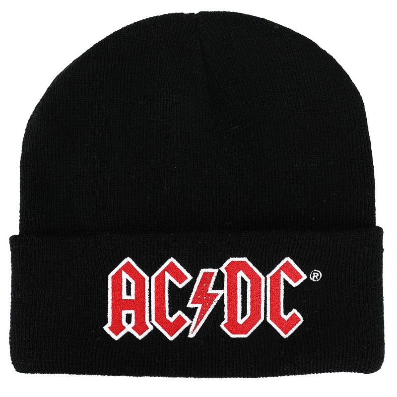 AC/DC Embroidered Logo Cuff black Beanie with Led light for Men, 1 of 3