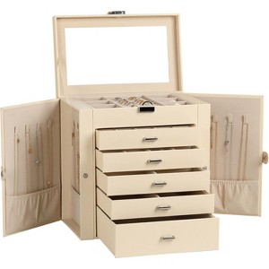 6-Tier Jewelry Box with Mirror, 5 Drawers, PU Leather Organizer - 1 of 4