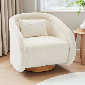 Velvet Swivel Pumpkin Chair with Wood Base and Foam Cushion - 1 of 4