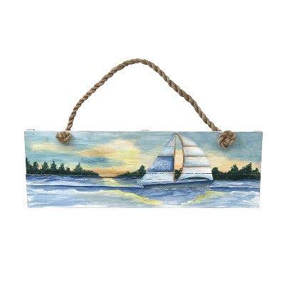 Beachcombers Reclaimed Metal Sailboat Coastal Plaque Sign Wall Hanging Decor Decoration For The Beach 22 x 10 x 3 Inches.