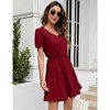 WhizMax Women's Petite V-Neck Puff Sleeve Ruffled Midi Dresses - 4 of 4