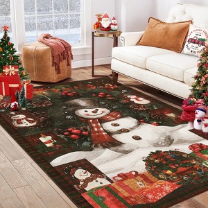 Christmas Area Rug Non Slip Living Room Throw Carpet Snowman Washable Soft Indoor Carpet Non-Shedding Rug for Bedroom Dining Room - 1 of 4