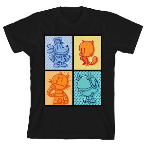 Dog Man Character Squares Youth Black Crew Neck Short Sleeve T-shirt - 1 of 4