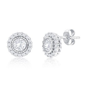 Bella Silver Sterling Silver, 9mm Halo CZ Studs - Silver - 1 of 3