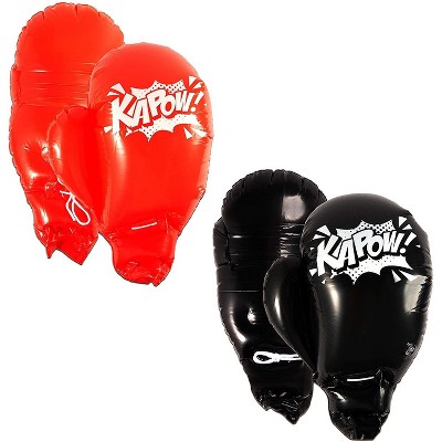 Blue Panda 2 Pairs Inflatable Boxing Gloves, Muay Thai Mitts Kick Training Gloves for Kids, Black & Red