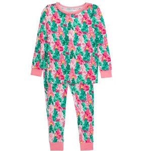 RuffleButts SoftSnooze Toddler Girls Holiday Ruffle Long Sleeve Pajama Set - 1 of 2