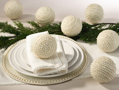 Ivory Beaded and Pearl Design Decorative Orbs Set