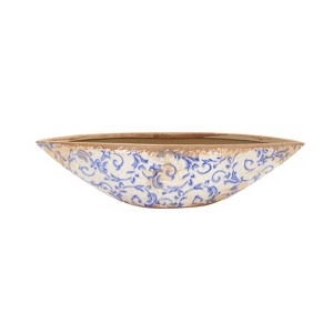 Nearly Natural 13-in Tuscan Ceramic Blue Scroll Decorative Bowl - 1 of 1